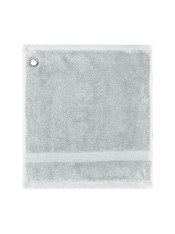 Carré essuie-main 30x30 en coton gris nuage avec oeillet métallique