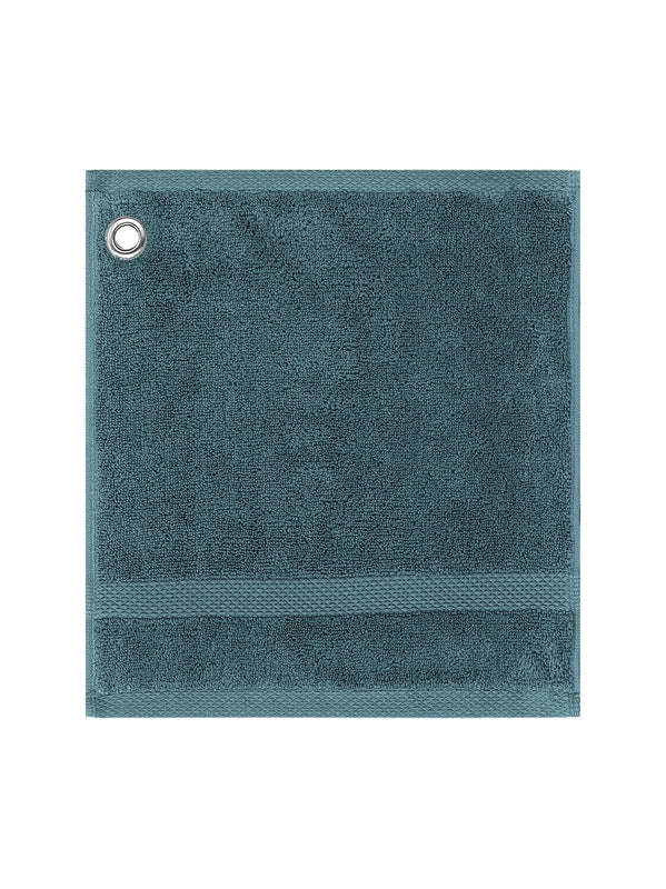 Carré avec œillet Elea pétrole 30x30 cm en coton éponge, bleu pétrole avec œillet métallique