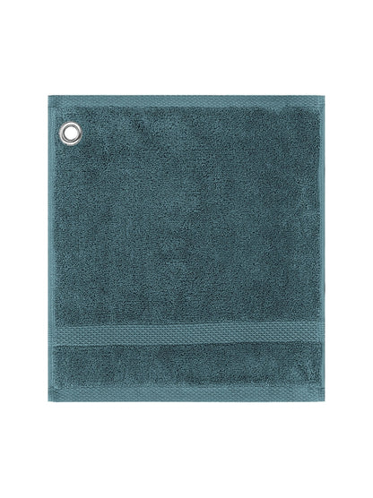 Carré avec œillet Elea pétrole 30x30 cm en coton éponge, bleu pétrole avec œillet métallique