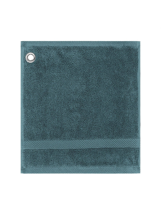 Carré avec œillet Elea pétrole 30x30 cm en coton éponge, bleu pétrole avec œillet métallique