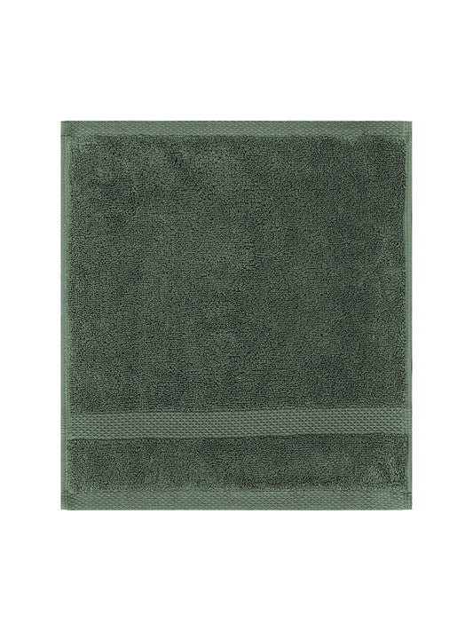Carré éponge Elea kaki 50x50 cm en coton, texture moelleuse et absorbante
