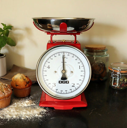 Balance de cuisine mécanique Ogoliving rouge au design rétro
