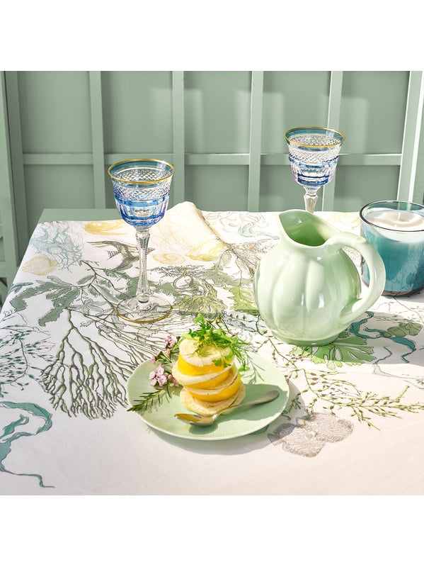 Chemin de table Balade Marine Verde vert 50x150 en coton et lin