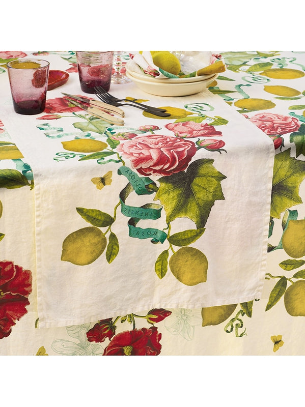 Chemin de table multicolore motif citrons de Menton, format 50x150