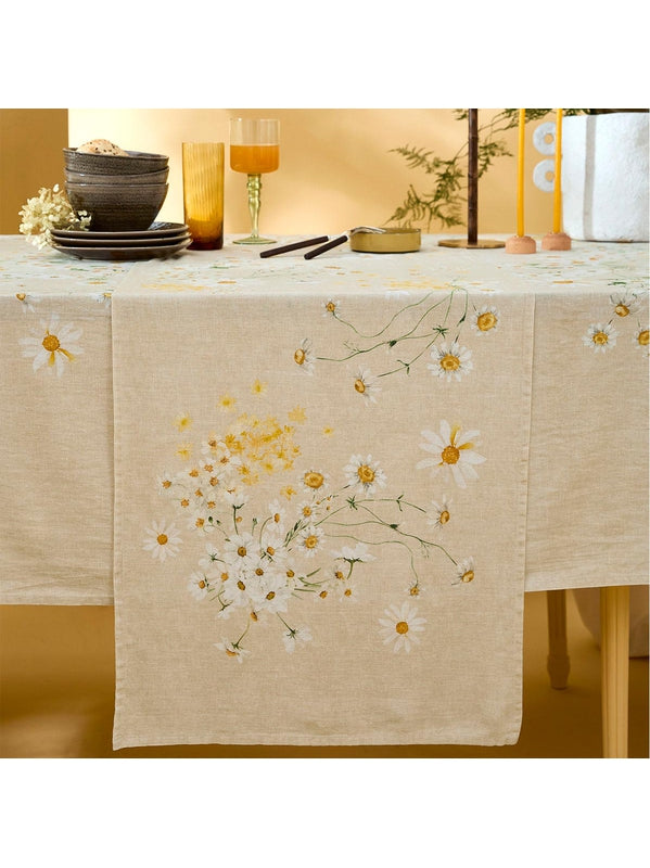 Chemin de table Daisy chanvre beige 50x150 en lin et coton, finition ourlets 10 mm