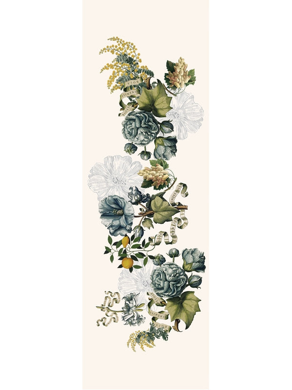 Chemin de table Giardino naturel 50x150 en coton et lin, motif multicolore