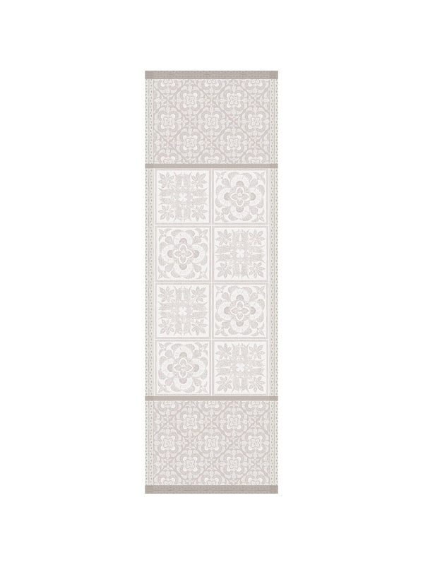 Chemin de table en lin beige 174x54 avec finitions coins capuchons
