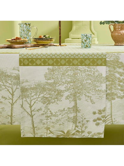 Chemin de table vert Green Sweet 50x175 cm en coton avec finition coins capuchons
