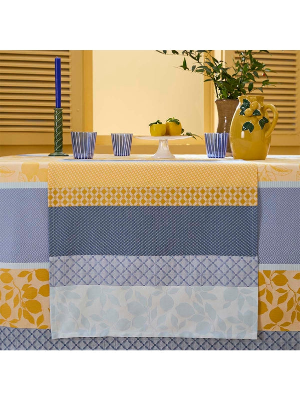 Chemin de table jaune 50x180 en coton motif citrons style Provence
