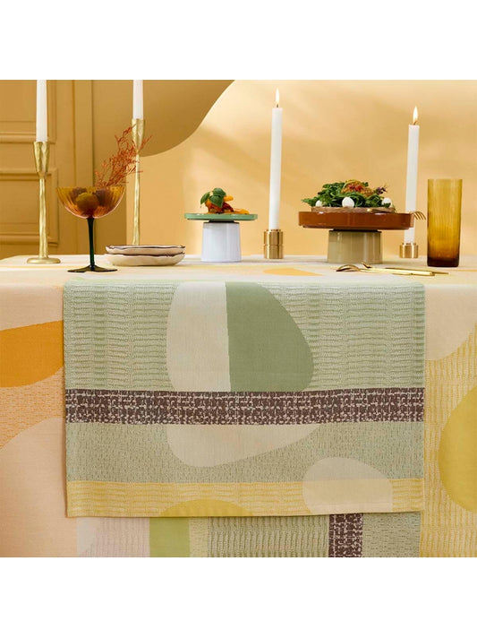 Chemin de table Mille Galets terre cuite en coton 48x150 cm, finition ourlets 15 mm