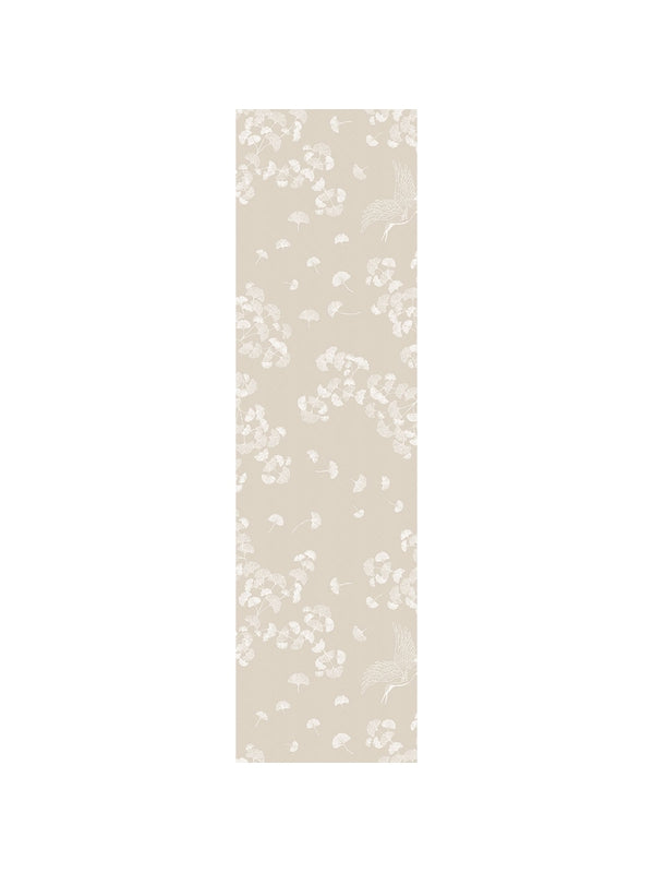 Chemin de table motif ginkgo naturel beige 50x180 cm en coton