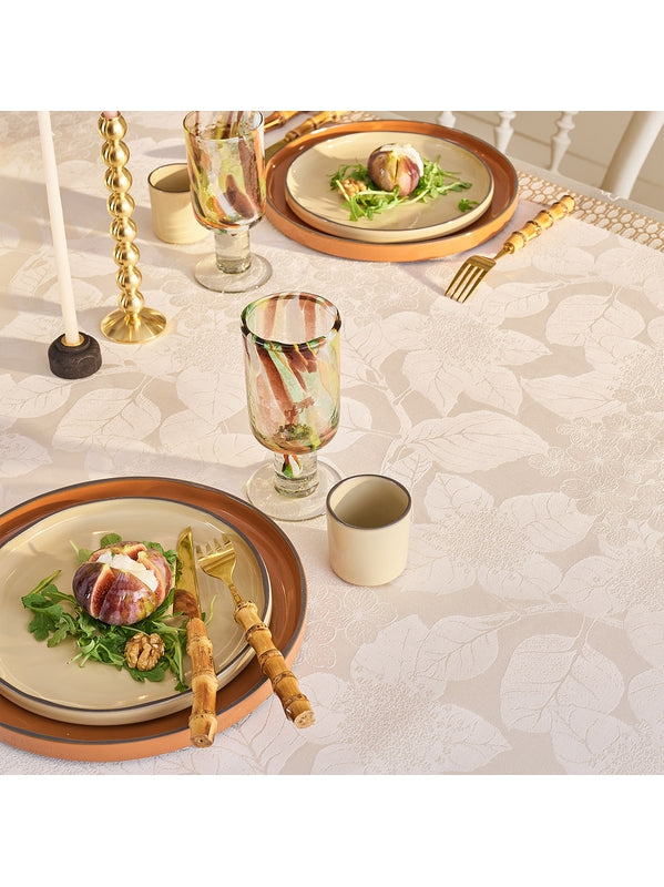 Chemin de table en coton 50x180 beige naturel motif mille hortensias