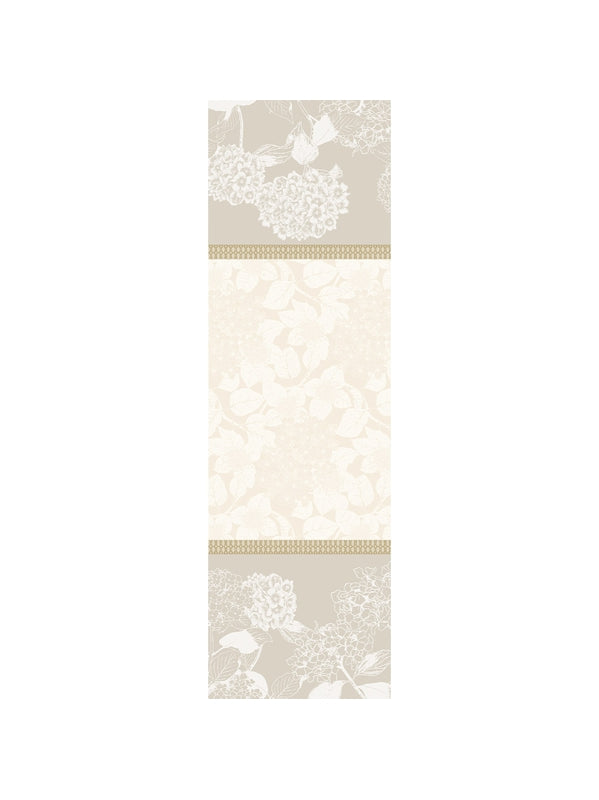Chemin de table en coton 50x180 beige naturel motif mille hortensias