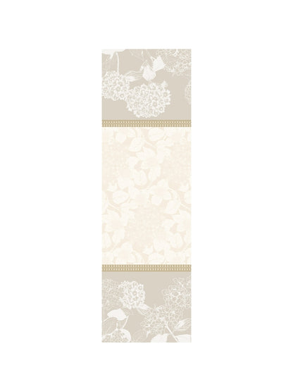 Chemin de table en coton 50x180 beige naturel motif mille hortensias