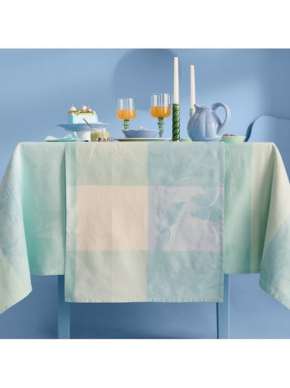 Chemin de table 55x180 en coton bleu aqua motif Mille Iris d'Eau