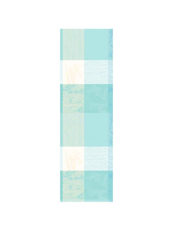 Chemin de table 55x180 en coton bleu aqua motif Mille Iris d'Eau