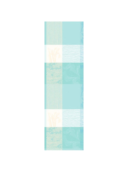 Chemin de table 55x180 en coton bleu aqua motif Mille Iris d'Eau
