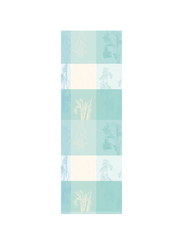 Chemin de table 55x180 en coton bleu aqua motif Mille Iris d'Eau