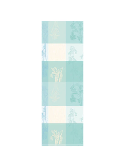 Chemin de table 55x180 en coton bleu aqua motif Mille Iris d'Eau