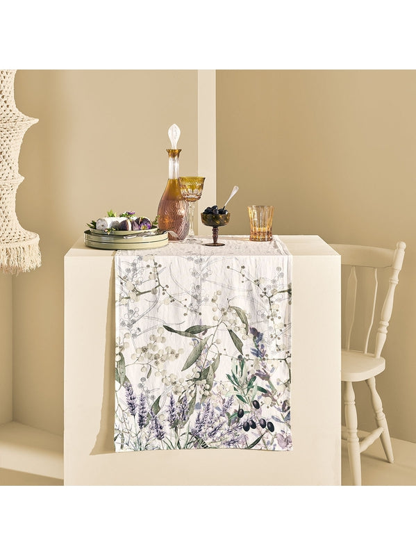 Chemin de table lavande mauve 50x150 en coton et lin avec ourlets soignes