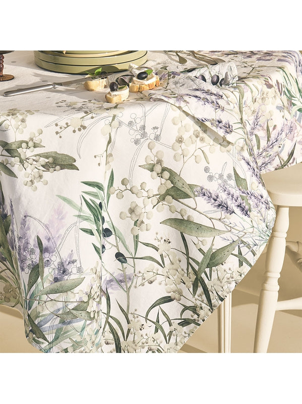 Chemin de table lavande mauve 50x150 en coton et lin avec ourlets soignes