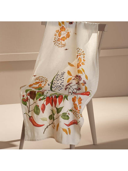 Chemin de table rouge motif piments doux caliente en coton lin 50x150