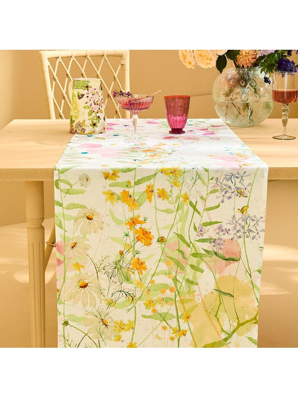 Chemin de table Rosée du Matin Printemps rose 50x150 en coton et lin