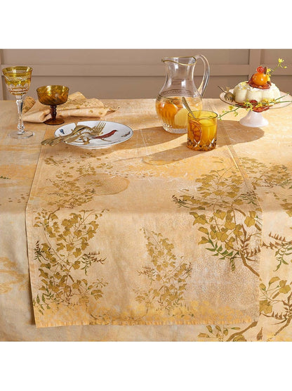 Chemin de table Soleil d'Or doré 50x150 cm en coton et lin, coloris jaune