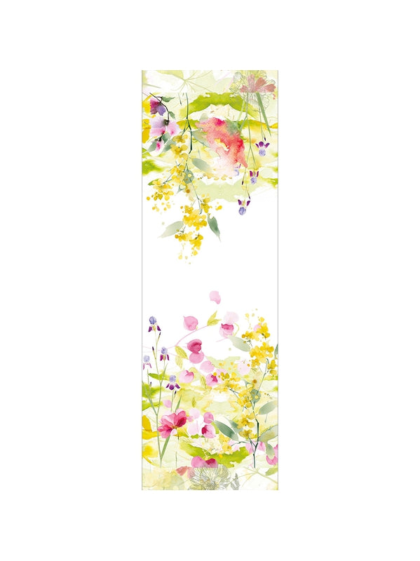 Chemin de table fleuri printemps jaune 50x150 en coton et lin