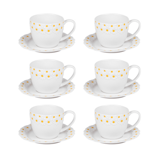 Coffret de 6 tasses à café avec sous tasses Marguerite 10 cl - Table Passion