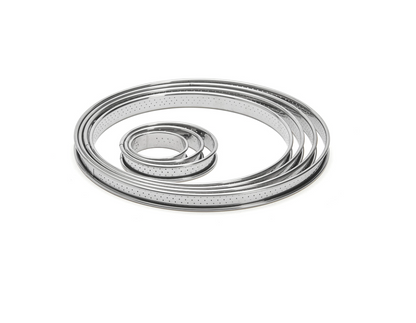 Cercle à tarte rond inox perforé bord roulé H.2cm De Buyer - Acier inoxydable qualité ressort, perforé