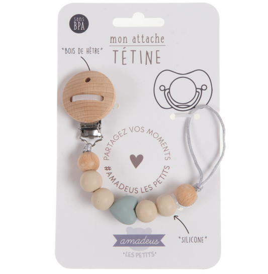 Attache tétine en bois de hêtre - Amadeus