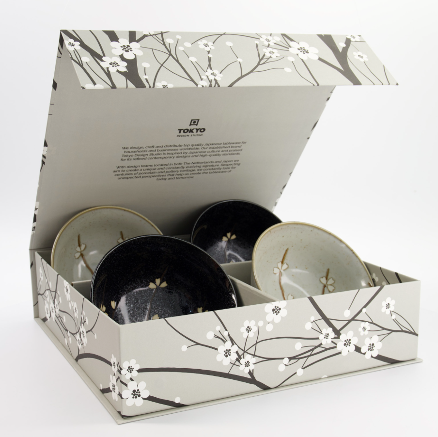 Coffret de 4 bols Sakura noir et gris - Tokyo Design Studio