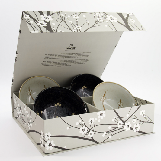 Coffret de 4 bols Sakura noir et gris - Tokyo Design Studio
