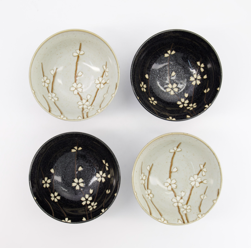 Coffret de 4 bols Sakura noir et gris - Tokyo Design Studio