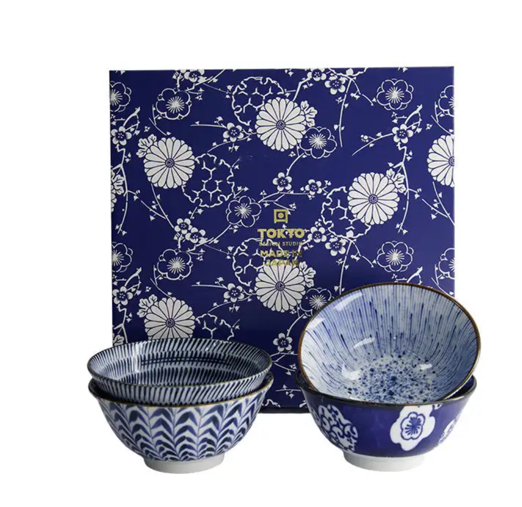 Coffret de 4 bols bleu et blanc - Tokyo Design Studio