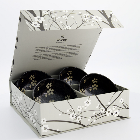 Coffret de 4 bols Sakura noir - Tokyo Design Studio