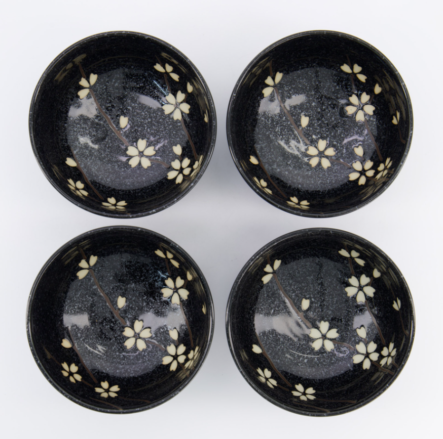 Coffret de 4 bols Sakura noir - Tokyo Design Studio