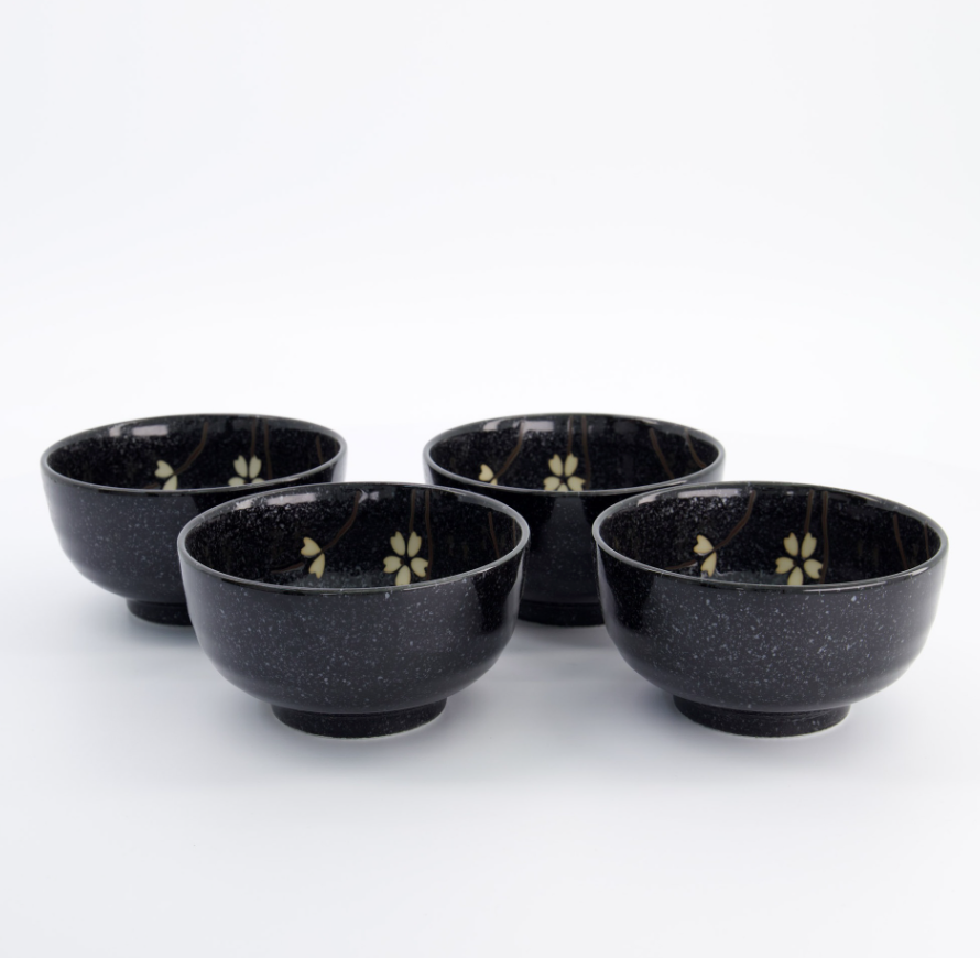 Coffret de 4 bols Sakura noir - Tokyo Design Studio