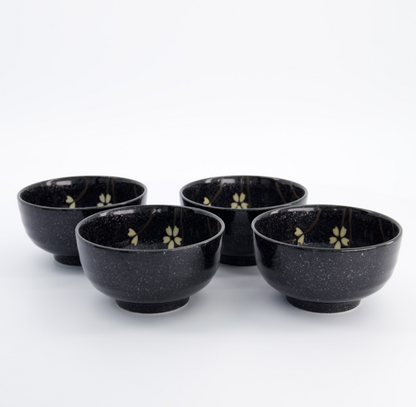 Coffret de 4 bols Sakura noir - Tokyo Design Studio