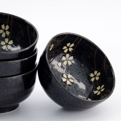Coffret de 4 bols Sakura noir - Tokyo Design Studio