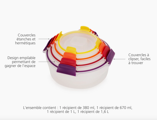 4 Boîtes Alimentaires Rondes Multicolores Nest™ Lock Round - Joseph Joseph