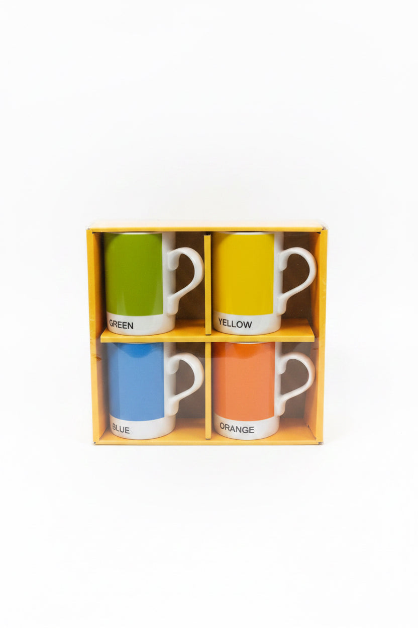 Set de 4 mugs Pantone en porcelaine blanche à bandes colorées