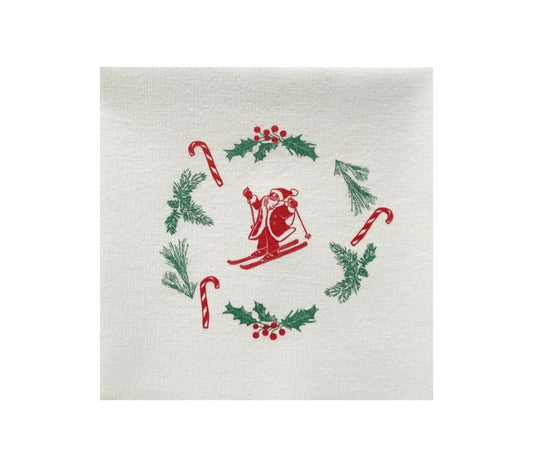 Serviette de table motif père Noël dévalant les pistes