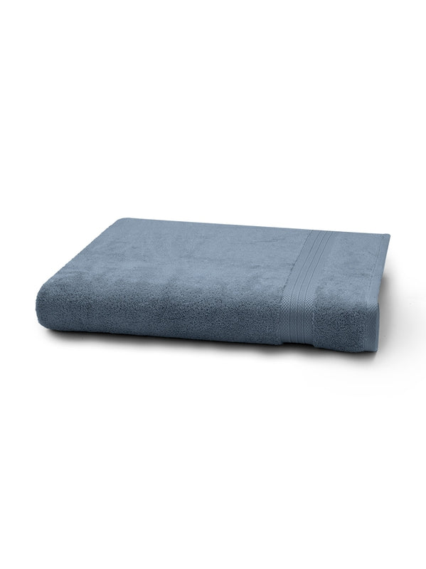 Drap de bain Elea bleu ardoise 100x150 cm en coton avec liteau décoratif