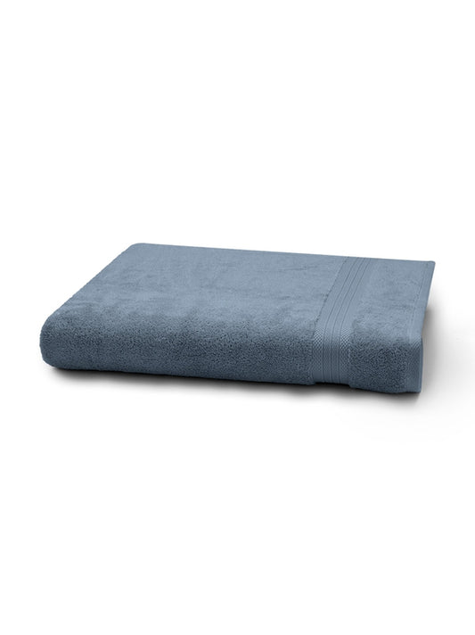Drap de bain Elea bleu ardoise 100x150 cm en coton avec liteau décoratif