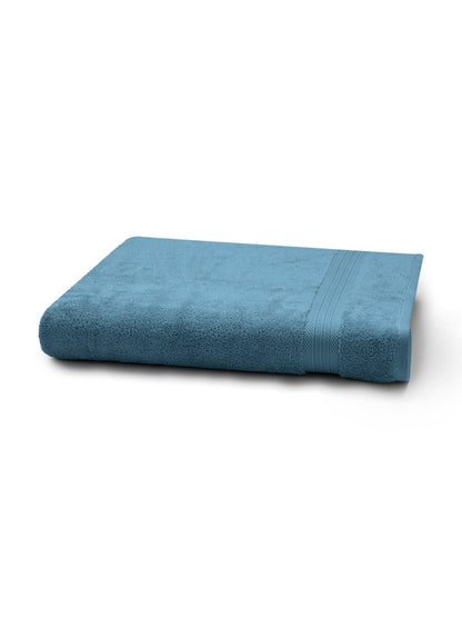 Drap de bain 100x150 en coton coloris bleu canard avec liteau