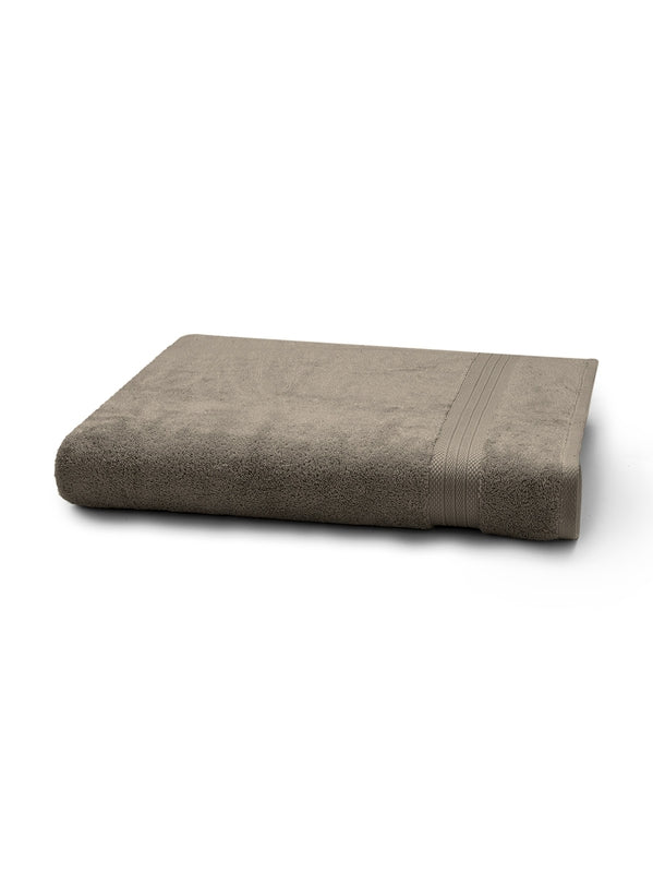 Drap de bain Elea châtaignes 100x150 cm en coton beige naturel, liteau discret