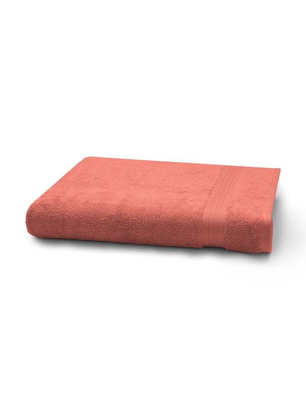 Drap de bain Elea corail 100x150 en 100% coton avec liteau décoratif