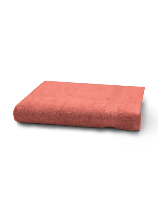 Drap de bain Elea corail 100x150 en 100% coton avec liteau décoratif